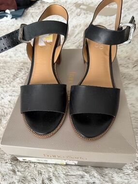 Franco Sarto Black Leather Block Heel Sandals